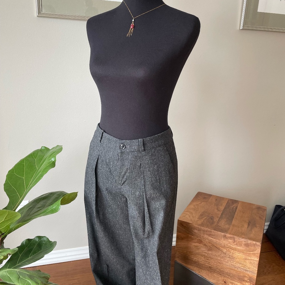 Black polyester/wool blend wide leg pants